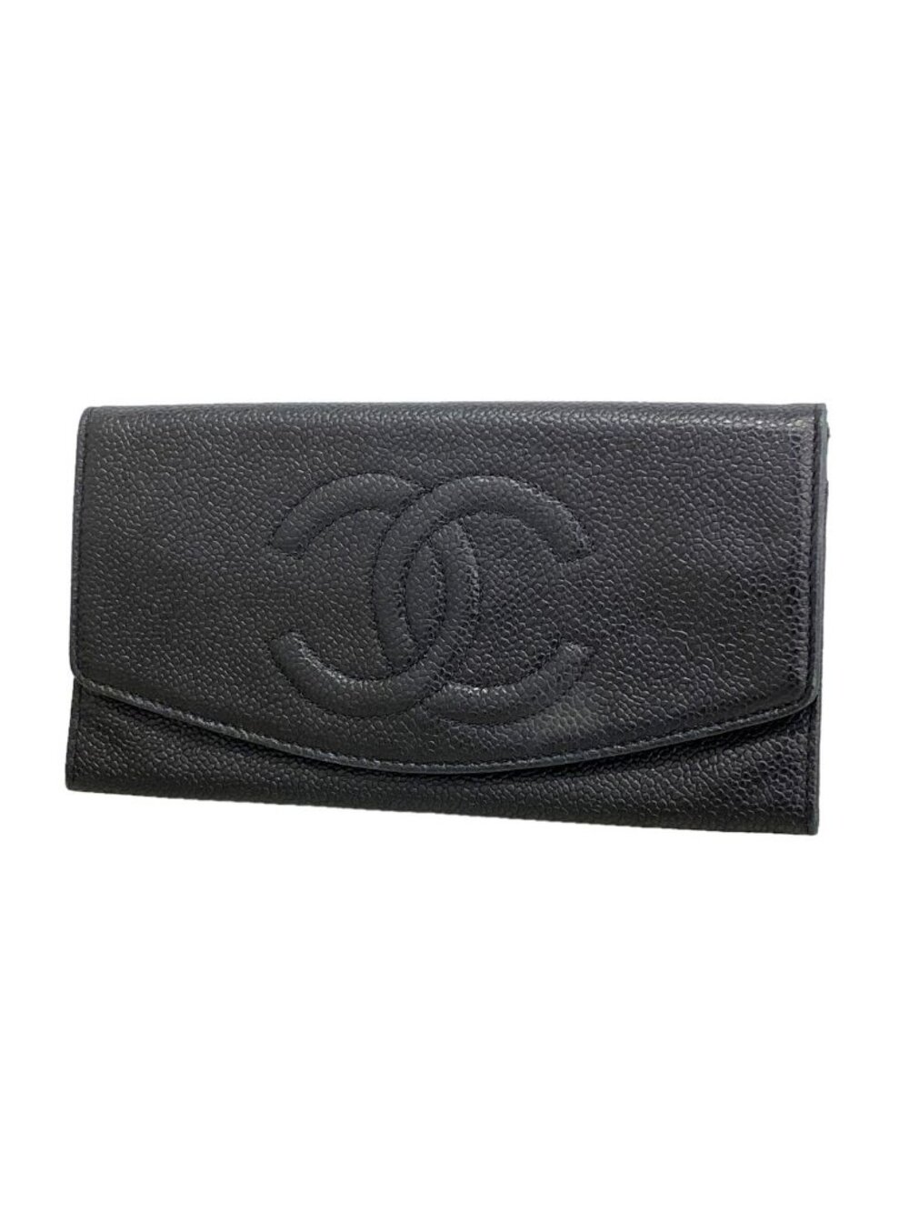 Chanel Wallet Caviar Leather Black Gold
